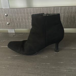 Very worn black booties, I think they’re Nine West but I’m not 100%